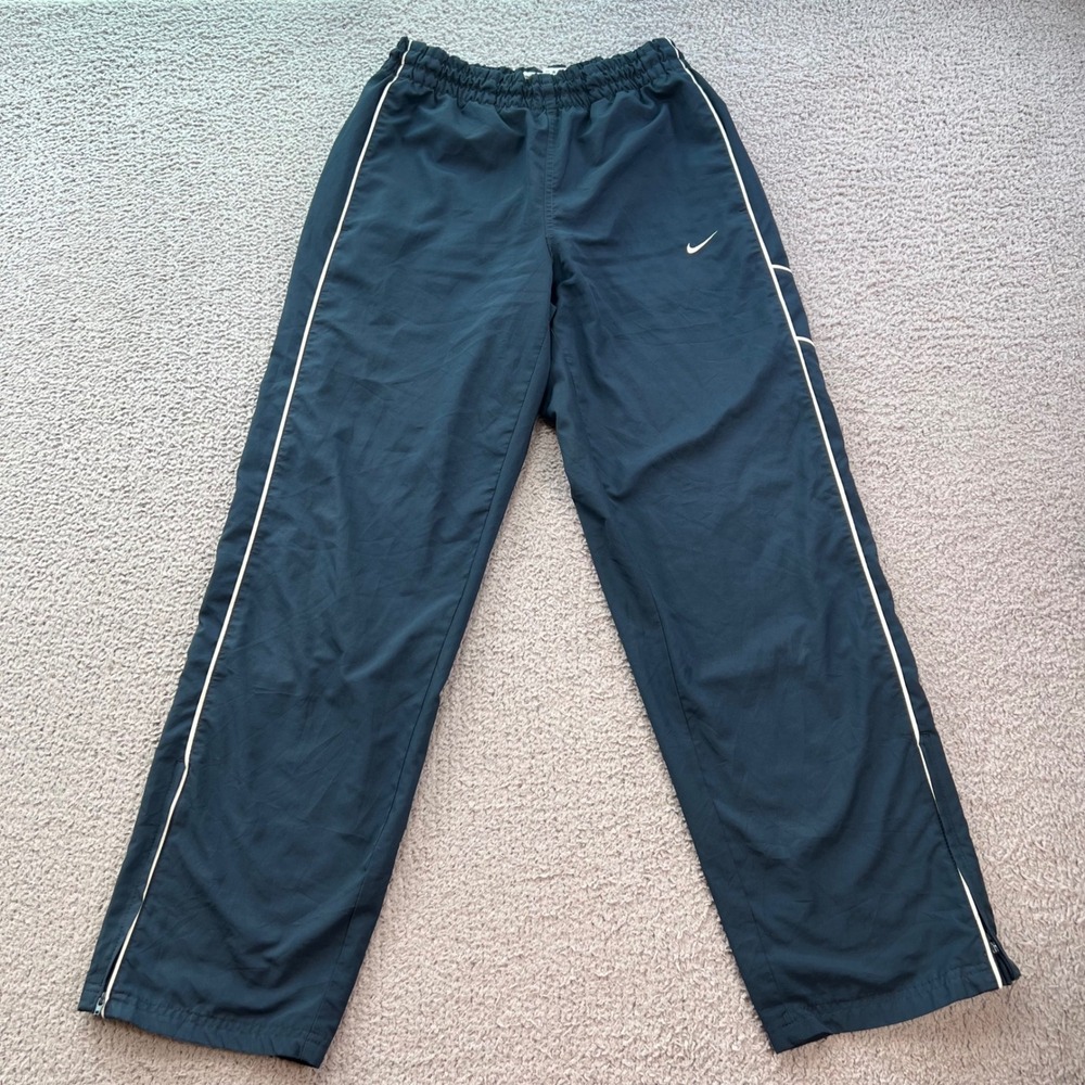 Nike Women Navy Blue Mesh Lined Track Pants White Piping Ankle Zip M 341584-408